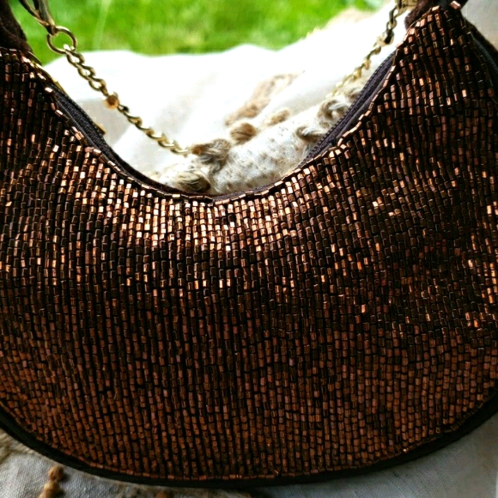 Vintage Brown Rhinestone bag too Cute